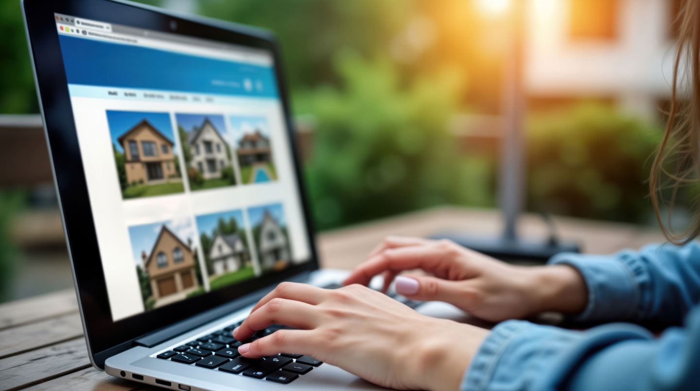 Écran d'ordinateur portable affichant interface de plateforme immobilière française avec filtres de recherche avancés et critères de localisation montagne en français